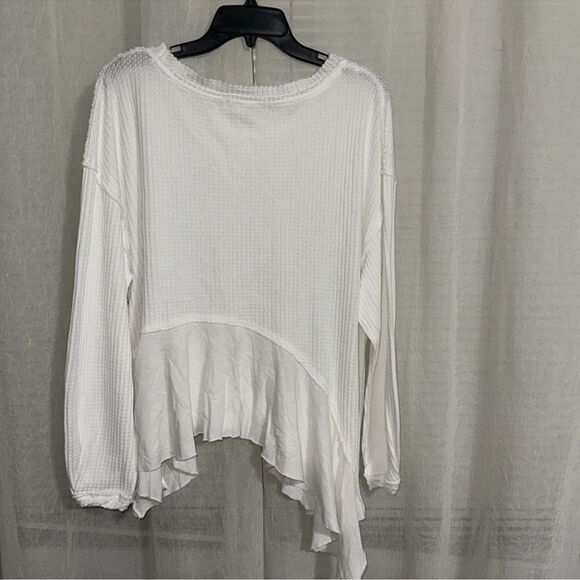 free people M Vada White Waffle Knit Crew Asymmetrical Long Sleeve Thermal Top - Picture 8 of 16